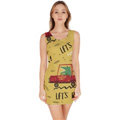 Childish-seamless-pattern-with-dino-driver Bodycon Dress by Simbadda