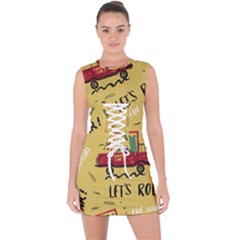 Childish-seamless-pattern-with-dino-driver Lace Up Front Bodycon Dress by Simbadda