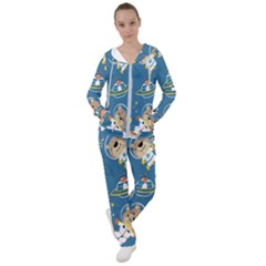 Seamless-pattern-funny-astronaut-outer-space-transportation Women s Tracksuit by Simbadda