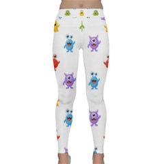 Seamless-pattern-cute-funny-monster-cartoon-isolated-white-background Classic Yoga Leggings by Simbadda