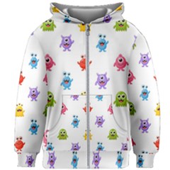 Seamless-pattern-cute-funny-monster-cartoon-isolated-white-background Kids  Zipper Hoodie Without Drawstring by Simbadda