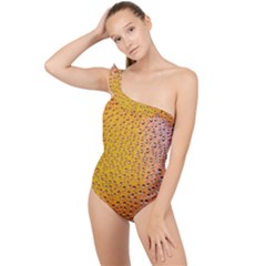 Rain Drop Abstract Design Frilly One Shoulder Swimsuit by Excel