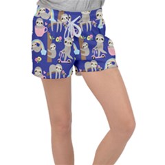 Hand-drawn-cute-sloth-pattern-background Women s Velour Lounge Shorts by Simbadda