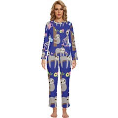 Hand-drawn-cute-sloth-pattern-background Womens  Long Sleeve Lightweight Pajamas Set by Simbadda