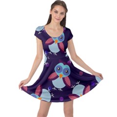 Owl-pattern-background Cap Sleeve Dress by Simbadda