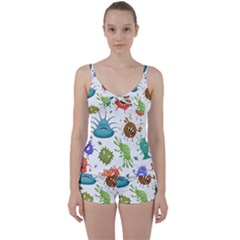 Dangerous-streptococcus-lactobacillus-staphylococcus-others-microbes-cartoon-style-vector-seamless-p Tie Front Two Piece Tankini