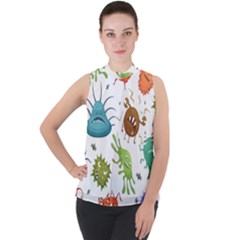 Dangerous-streptococcus-lactobacillus-staphylococcus-others-microbes-cartoon-style-vector-seamless-p Mock Neck Chiffon Sleeveless Top by Simbadda
