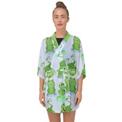 Cute-green-frogs-seamless-pattern Half Sleeve Chiffon Kimono