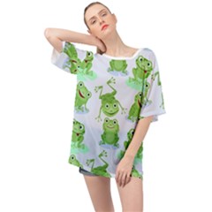 Cute-green-frogs-seamless-pattern Oversized Chiffon Top