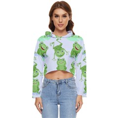 Cute-green-frogs-seamless-pattern Women s Lightweight Cropped Hoodie