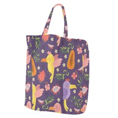 Exotic-seamless-pattern-with-parrots-fruits Giant Grocery Tote by Simbadda