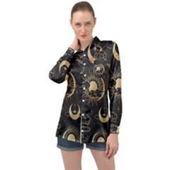 Asian-seamless-pattern-with-clouds-moon-sun-stars-vector-collection-oriental-chinese-japanese-korean Long Sleeve Satin Shirt