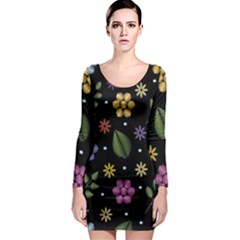 Embroidery-seamless-pattern-with-flowers Long Sleeve Bodycon Dress