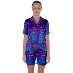 Realistic-night-sky-poster-with-constellations Satin Short Sleeve Pajamas Set by Simbadda