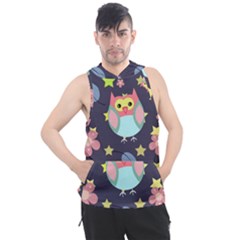 Owl-stars-pattern-background Men s Sleeveless Hoodie by Simbadda