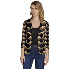 Golden-chess-board-background Women s One-button 3/4 Sleeve Short Jacket