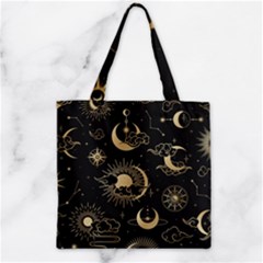 Asian Seamless Pattern With Clouds Moon Sun Stars Vector Collection Oriental Chinese Japanese Korean Zipper Grocery Tote Bag by Grandong