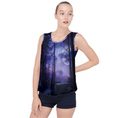 Moonlit A Forest At Night With A Full Moon Bubble Hem Chiffon Tank Top by Proyonanggan