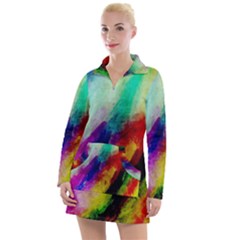 Colorful Abstract Paint Splats Background Women s Long Sleeve Casual Dress by Proyonanggan