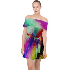 Colorful Abstract Paint Splats Background Off Shoulder Chiffon Dress by Proyonanggan