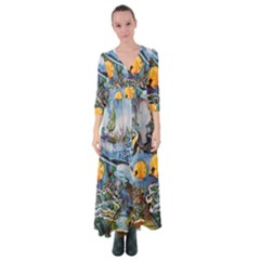 Colorful Aquatic Life Wall Mural Button Up Maxi Dress by Proyonanggan