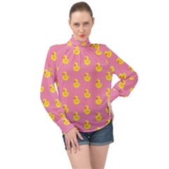 Rubber Duck Pattern High Neck Long Sleeve Chiffon Top by Valentinaart