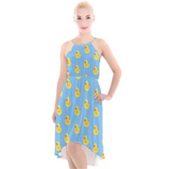 Rubber Duck Pattern High-low Halter Chiffon Dress  by Valentinaart