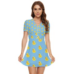 Rubber Duck Pattern V-neck High Waist Chiffon Mini Dress by Valentinaart