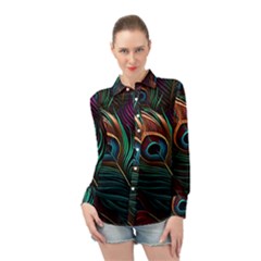 Peacock Feathers Nature Feather Pattern Long Sleeve Chiffon Shirt