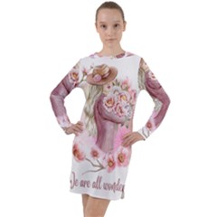 Women With Flowers Long Sleeve Hoodie Dress by fashiontrends