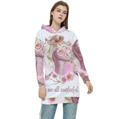 Women With Flowers Women s Long Oversized Pullover Hoodie by fashiontrends