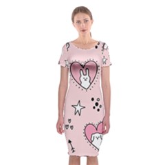 Cartoon Cute Valentines Day Doodle Heart Love Flower Seamless Pattern Vector Classic Short Sleeve Midi Dress