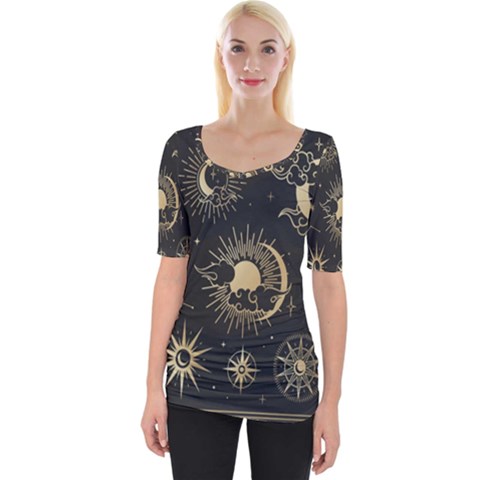 Asian-set With Clouds Moon-sun Stars Vector Collection Oriental Chinese Japanese Korean Style Wide Neckline Tee by Bangk1t