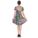 Pattern Geometric Abstract Colorful Arrows Lines Circles Triangles Short Sleeve Bardot Dress View2