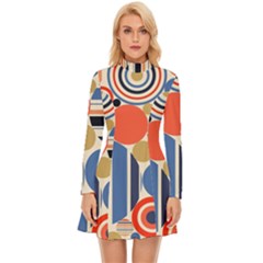 Geometric Abstract Pattern Colorful Flat Circles Decoration Long Sleeve Velour Longline Dress by Bangk1t