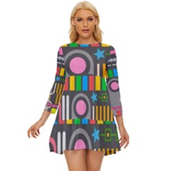 Pattern Geometric Abstract Colorful Arrow Line Circle Triangle Long Sleeve Babydoll Dress by Bangk1t