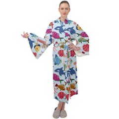 Sea Creature Themed Artwork Underwater Background Pictures Maxi Velvet Kimono by Bangk1t