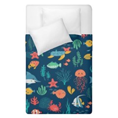 Variety Of Fish Illustration Turtle Jellyfish Art Texture Duvet Cover Double Side (single Size) by Bangk1t