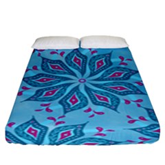 Flower Template Mandala Nature Blue Sketch Drawing Fitted Sheet (king Size)