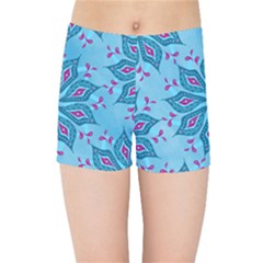 Flower Template Mandala Nature Blue Sketch Drawing Kids  Sports Shorts by Bangk1t