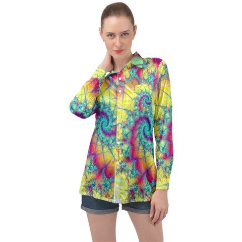 Fractal Spiral Abstract Background Vortex Yellow Long Sleeve Satin Shirt by Bangk1t