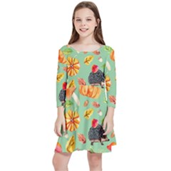 Autumn Seamless Background Leaves Wallpaper Texture Kids  Quarter Sleeve Skater Dress by Bangk1t