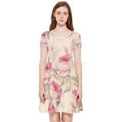 Roses Plants Vintage Retro Flowers Pattern Inside Out Cap Sleeve Dress