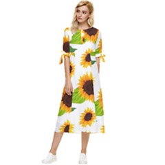 Sunflower Flower Seamless Bow Sleeve Chiffon Midi Dress by Amaryn4rt