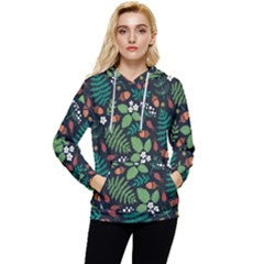 Pattern Forest Leaf Fruits Flowers Motif Women s Lightweight Drawstring Hoodie by Amaryn4rt