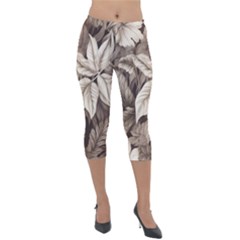 Plant Leaves Pattern Lightweight Velour Capri Leggings 