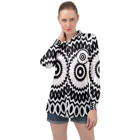 Circular Concentric Radial Symmetry Abstract Long Sleeve Satin Shirt by pakminggu