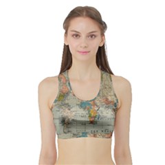 Vintage World Map Sports Bra With Border by pakminggu