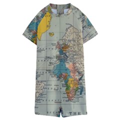 Vintage World Map Kids  Boyleg Half Suit Swimwear by pakminggu