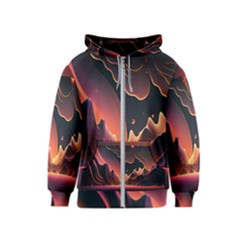 Fire Flame Burn Hot Heat Light Burning Orange Kids  Zipper Hoodie by pakminggu